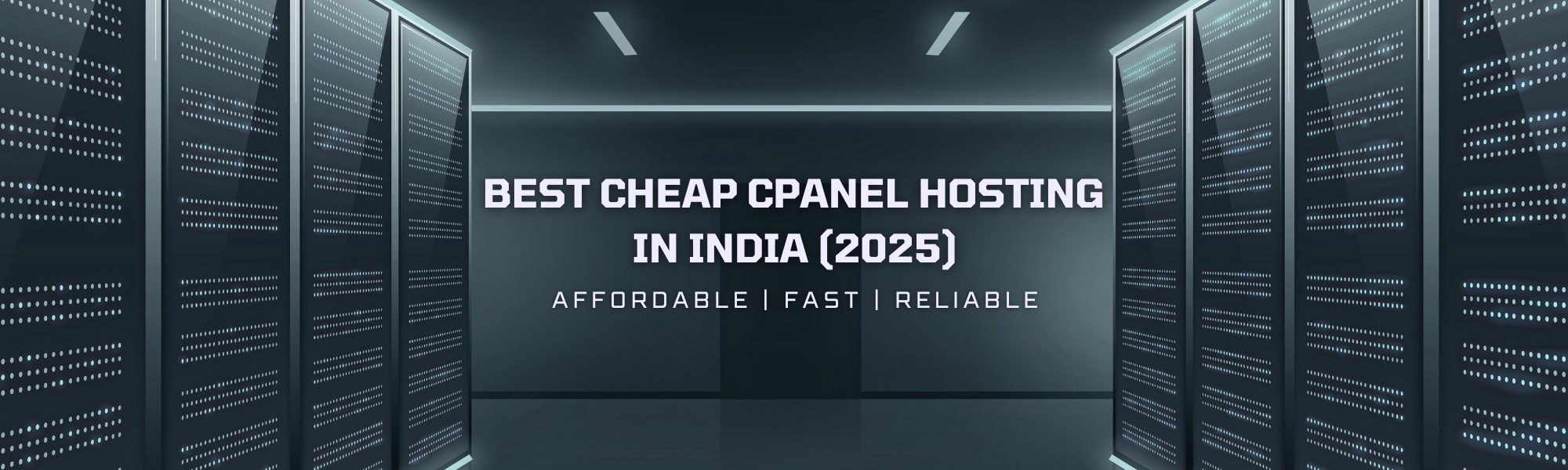 Infographic showing reasons to choose cPanel hosting – affordable, easy to manage, reliable performance, and perfect for beginners – on a black abstract tech background with icons and check mark